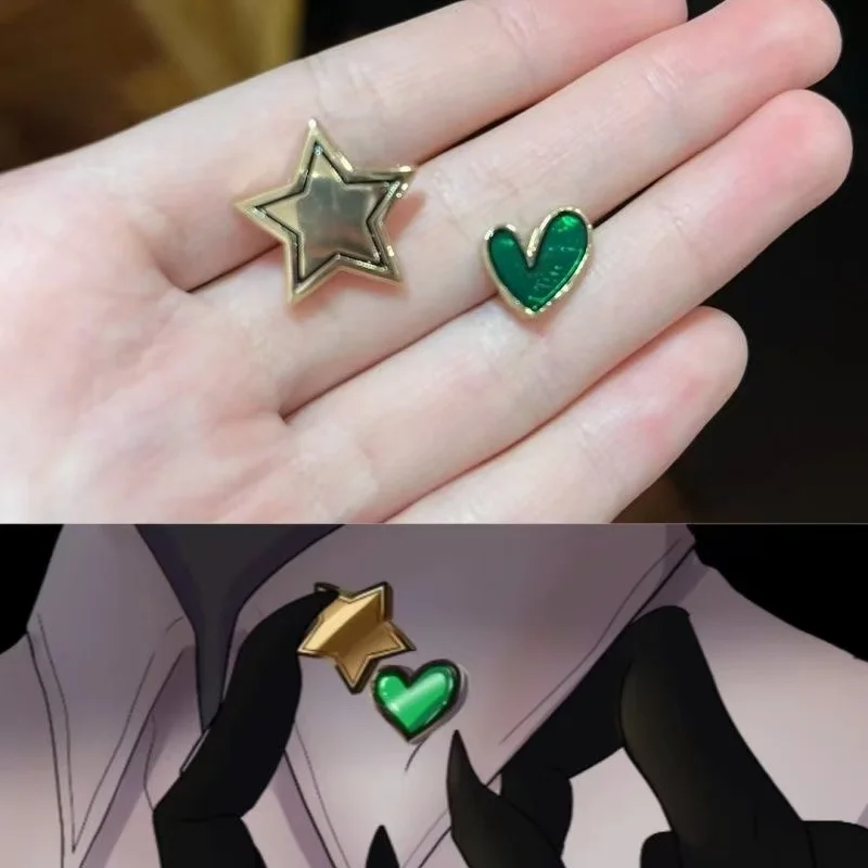 Game The Freak Circus Harlequin Cosplay Pentagram Brooch Heart-shaped Earrings Badge Love Irregular Ear Studs Star  Accessories image 4