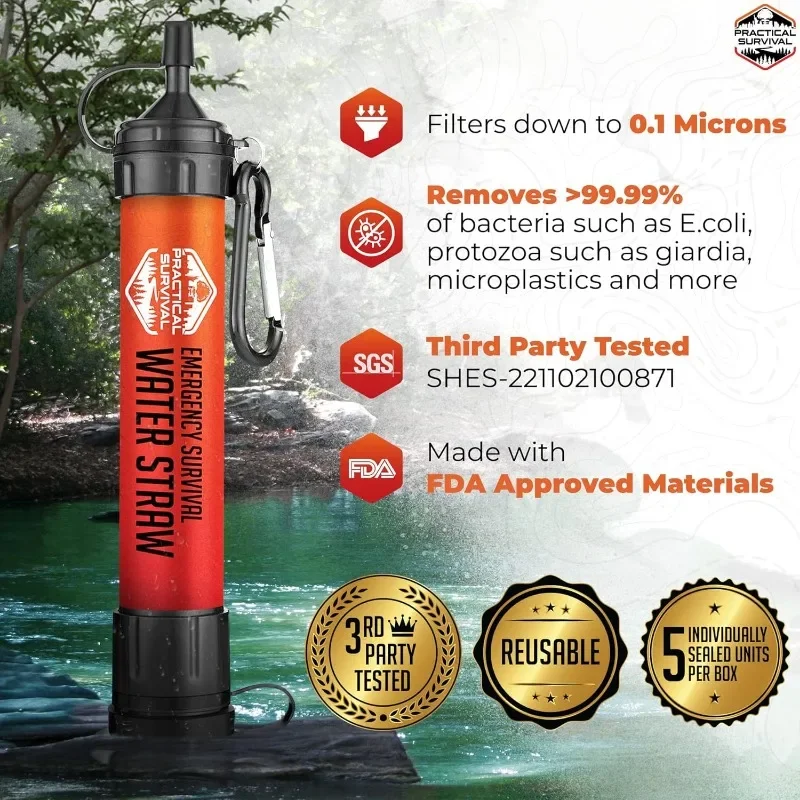 توصيل مجاني، 5 شفاطات مائية عالية السعة للبقاء على قيد الحياة في حالات الطوارئ - فلتر شخصي للتخييم والمشي لمسافات طويلة والسفر وركوب الدراجات والبقاء على قيد الحياة #2