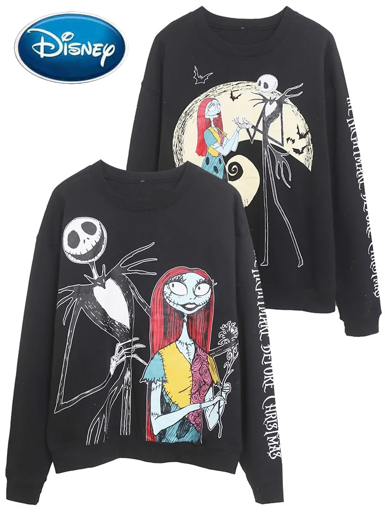 Disney Sweatshirt The Nightmare Before Christmas Skellington Sally Print Letter Women Long Sleeve O-Neck Pullover Jumper Tops