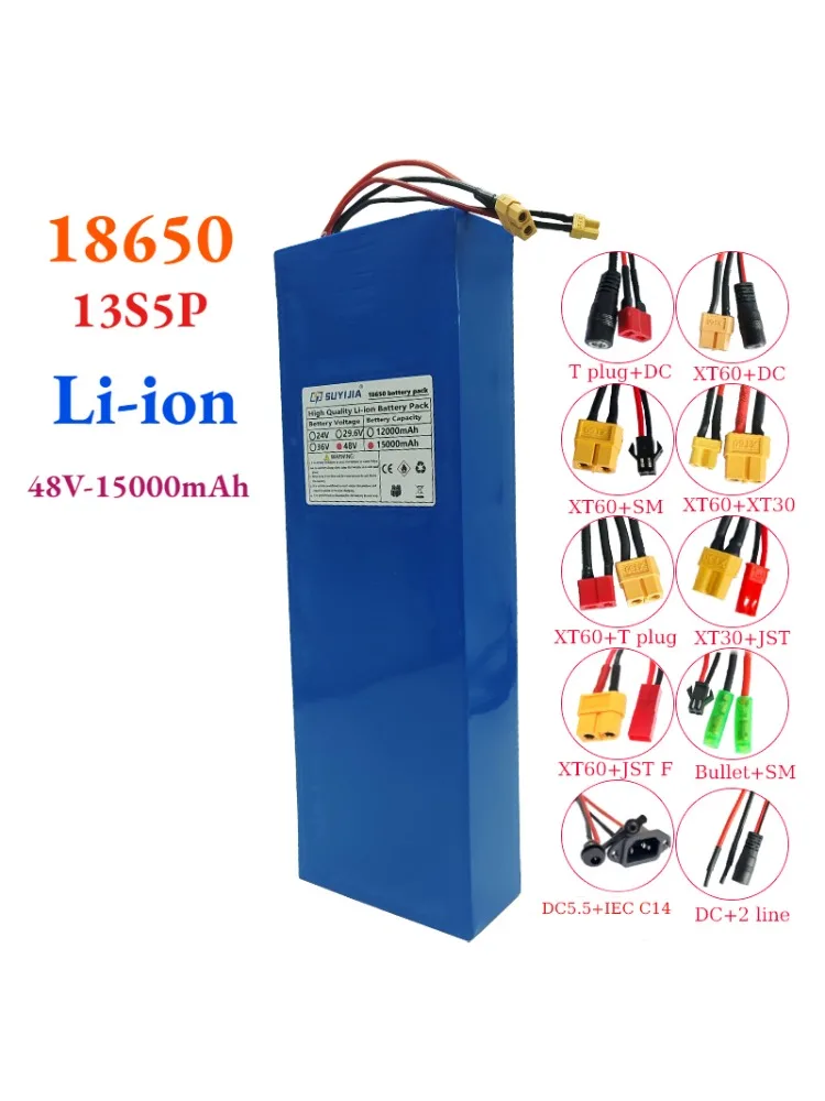 18650 13S5P 48V 15Ah 15000mAh Lithium-Akku mit BMS für 500-750W Roller, Elektrowerkzeug, Motorrad