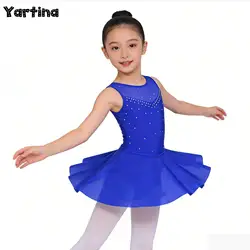 Kids Girls Rhythmic Gymnastics Ballet Jersey Figure Skating Lyrical Dance Outfits Costume Rhinestone Tulle Ballet Leotard Dress