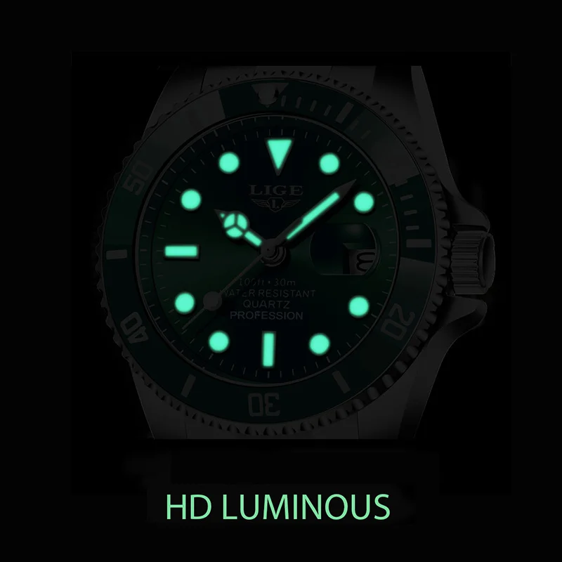 LIGE Luxury Brand Man Wristwatch Sports Calendar Men Quartz Watches Waterproof Luminous Steel Band Mens Watch Relogios Masculino