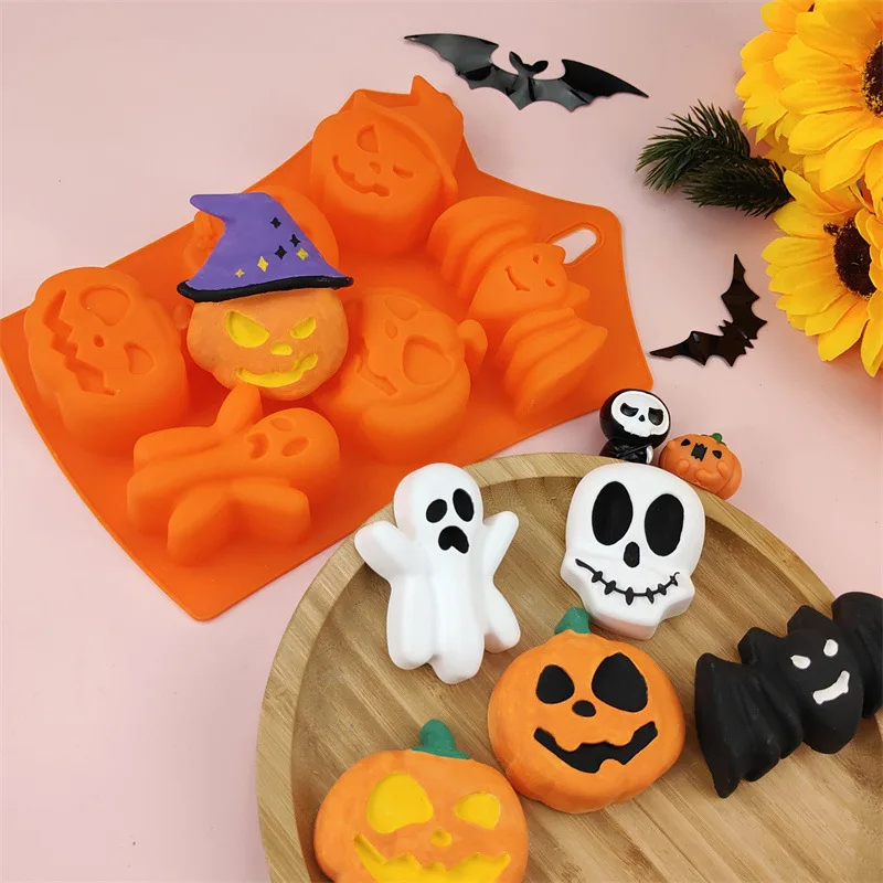 Halloween Cartoon Scented Candle Pumpkin Ghost Silicone Mold Handmade Soap Chocolate Ice Cube Baking DIY Cake Decoration Mold