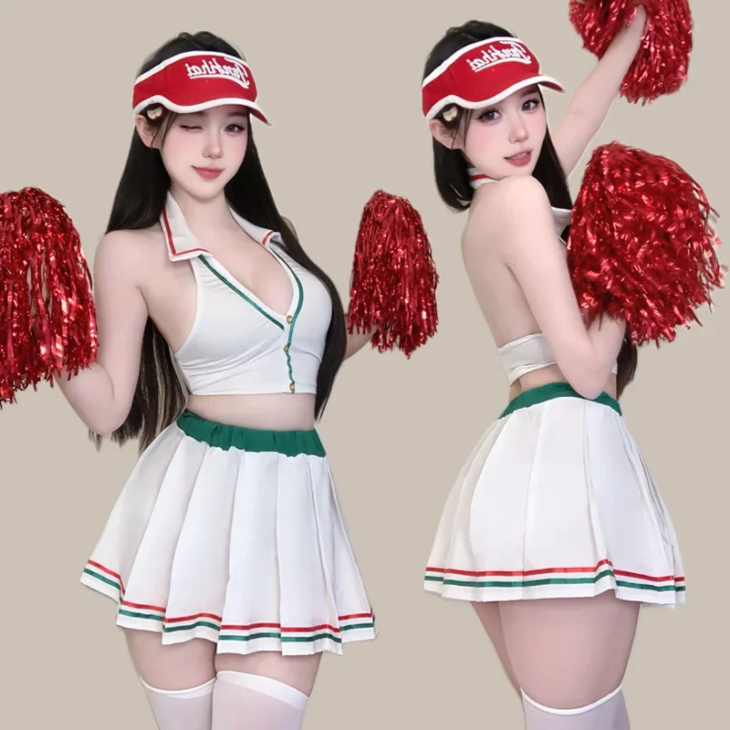 Anime giapponesi Scuola Cheerleader Ragazza Uniforme Donna Calcio Babe Sprots Top in due pezzi e minigonna Abiti Costumi Cosplay
