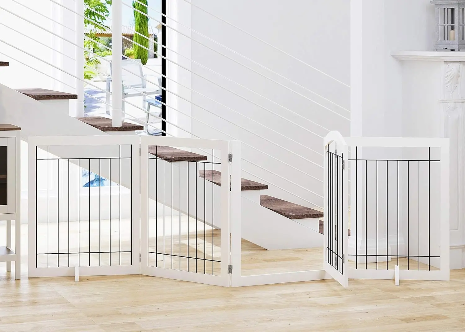 

96-inch Extra Wide Pet Gate with Door, Freestanding Safety Fence for Dogs and Puppies, White