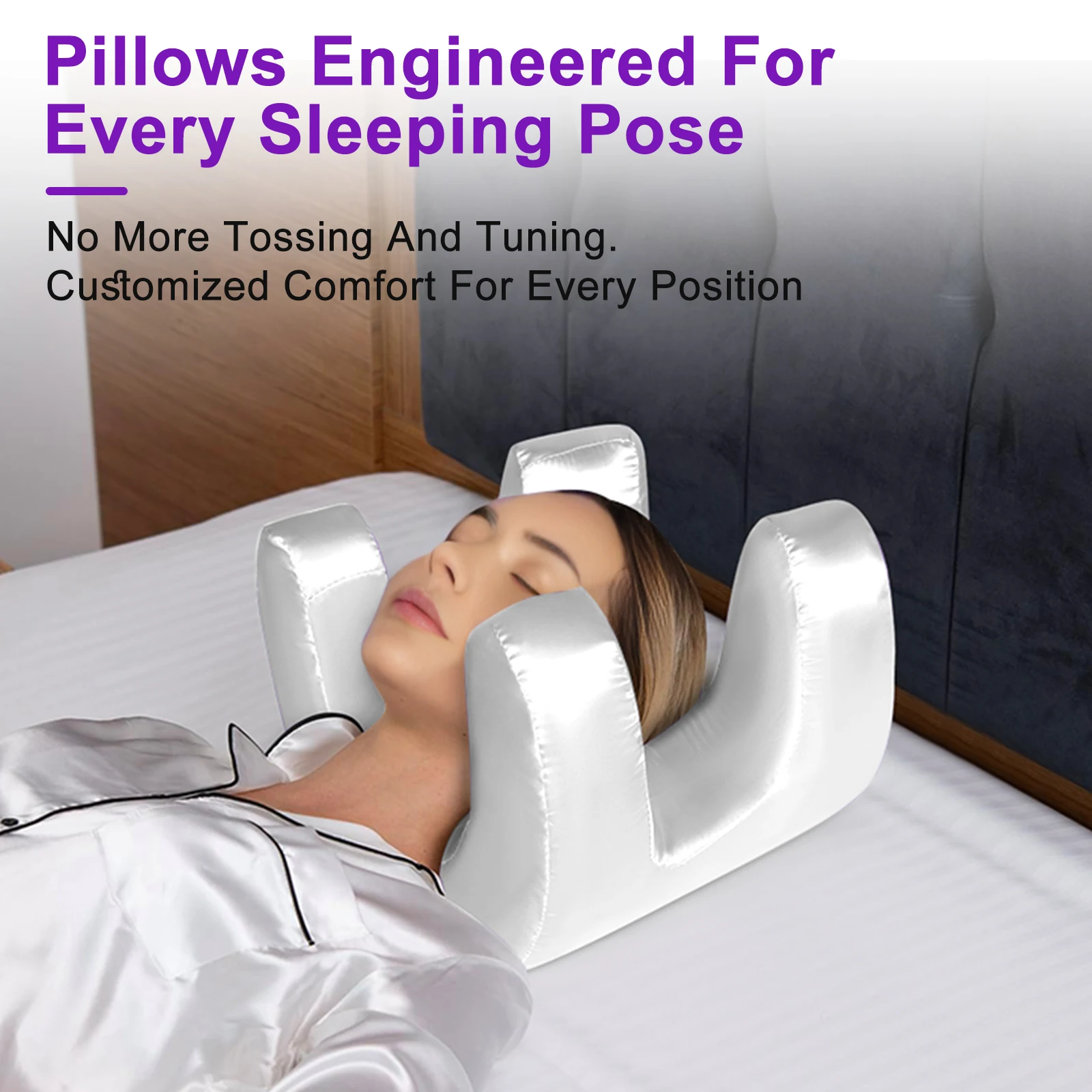 Anti Wrinkle Beauty Pillow Satin Pillowcase Memory Foam Face Pillow for Sleeping Prevent Sleep Wrinkles & Aging Cervical Support