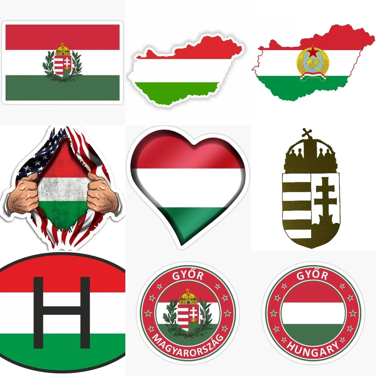 

Hungary Flag Map National Emblem PVC Sticker for Covered Scratch Decorate Laptop Truck Window Camper Room Table Fridge Helmet