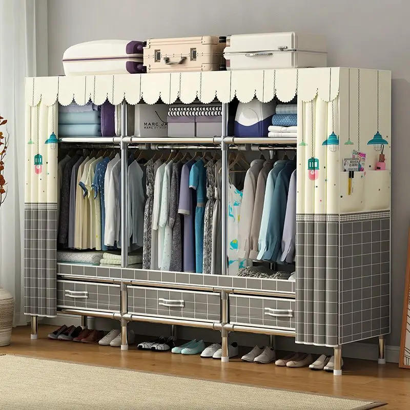 

Утолщенный сплав, простой шкаф, бытовой шарнир для спальни, стальная труба в сборе, жирное усиление, аренда комнаты для хранения с выдвижными ящиками