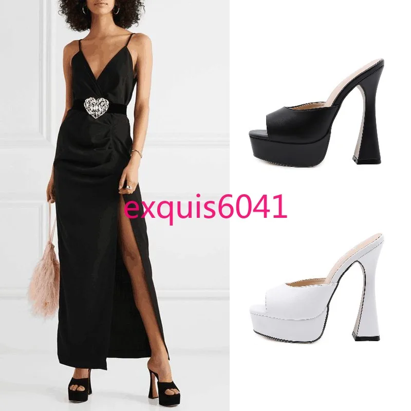 New Women's Square Head Waterproof Table Wine Glass and Sandals Solid Color Glossy Super High-heeled Cool Slippers Size 35-41