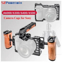 Powerwin Camera Cage For Sony A6500 A6400 A6300 A6000 with wooden Handle Kit Aluminum Alloy Multifunctional Arri Locating Screw