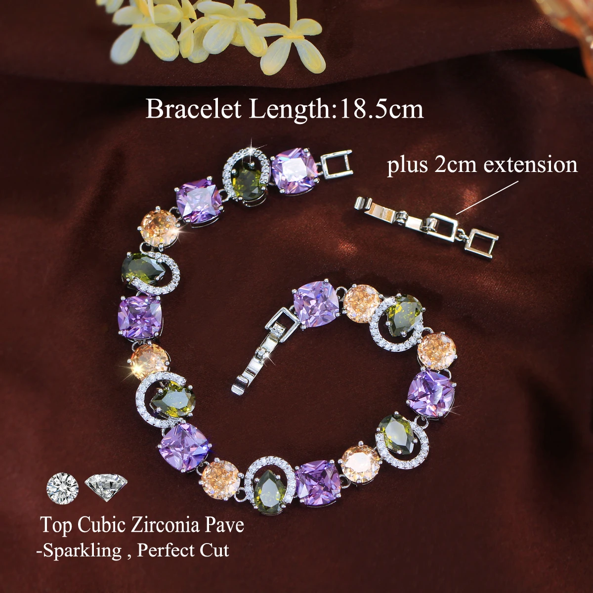 CWWZircons Genuine Cubic Zirconia Sparkling Purple Olive Green CZ Stone Charm Female Engagement Party Bracelets Jewellery S0216