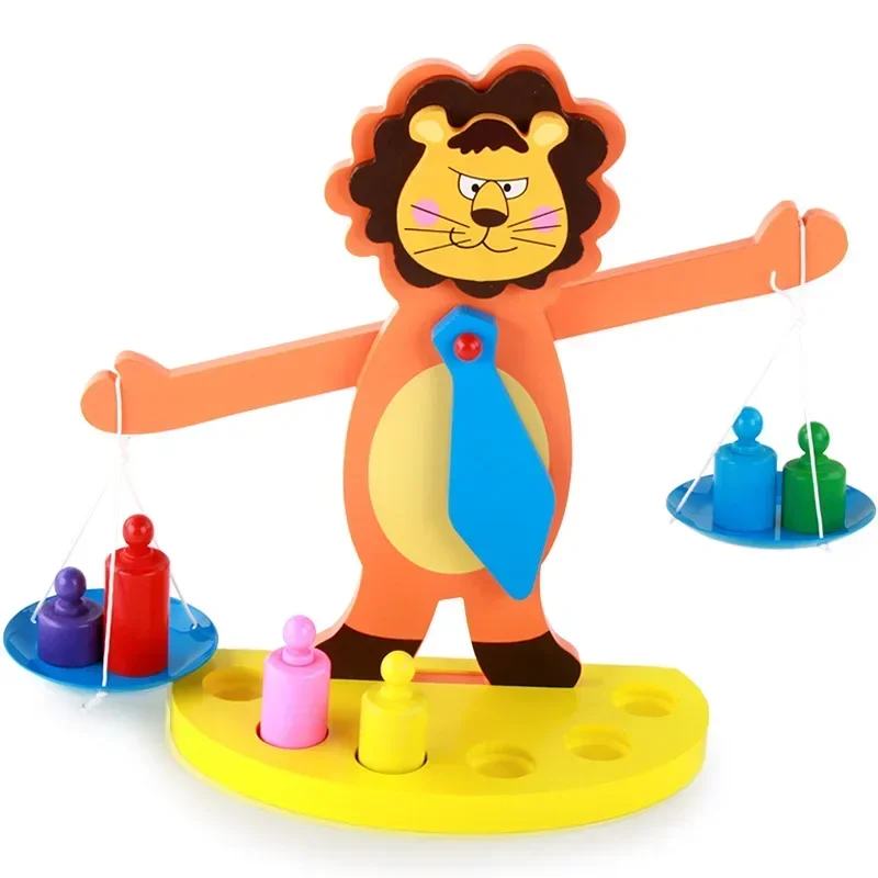 

[Funny] Cartoon Wooden Lion Balance Scale Weigh Bean Libra Pendulum Early Learning Developmental Toys kids baby math toy gift