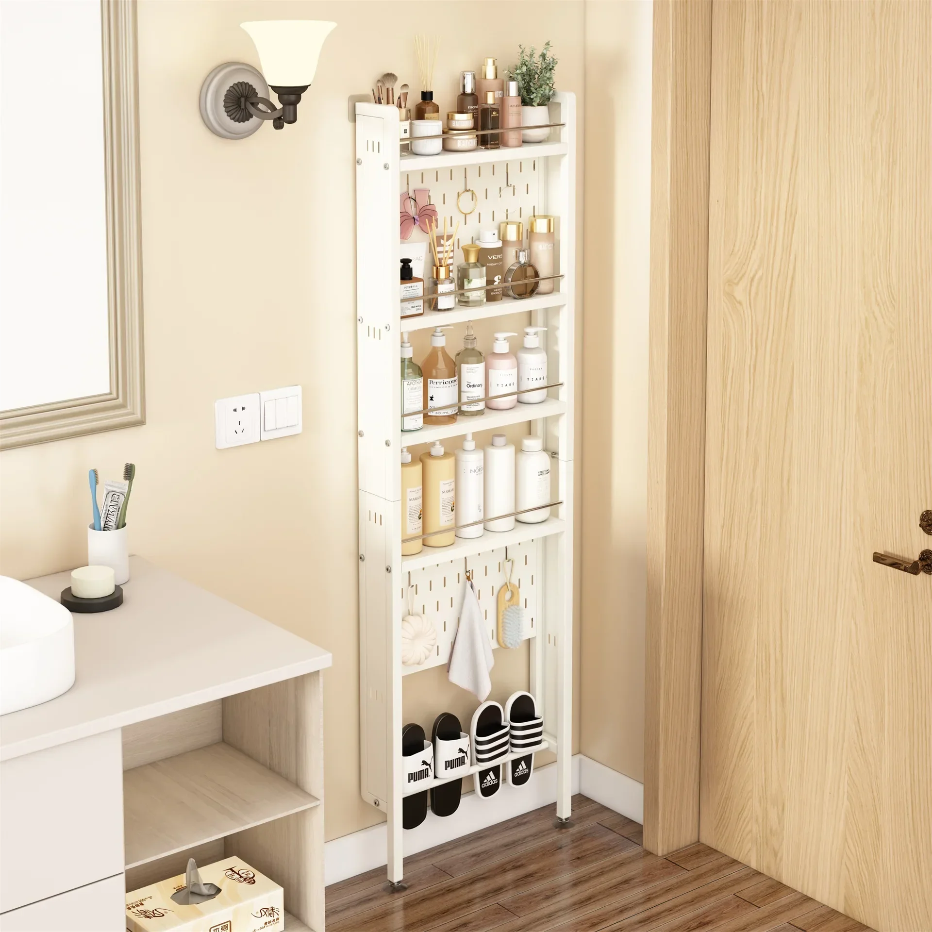 Prateleira do banheiro rack de canto escova de dentes shampoo titular rack produtos de higiene pessoal organização entrada placa perfurada prateleiras armazenamento