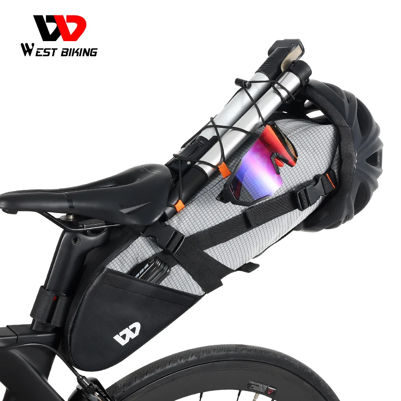 WEST BIKING Bicycle Saddle Bag 10L Foldable Under Seat Bike Bag 100% Waterproof Tools Pannier MTB Road Cycling Tail Rear Bag