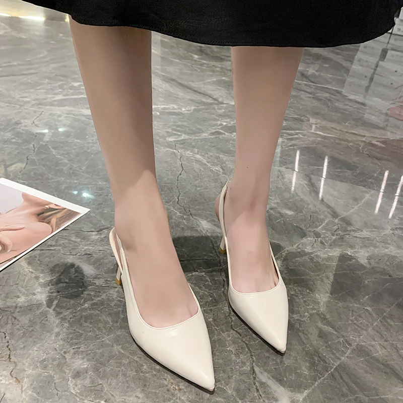 Pointed Toe 2024 Sandals Women Shoes Woman Chunky Heels Thin Heels PU Closed-toe Mid Heel Wedding Party Sandals Casual Shoes