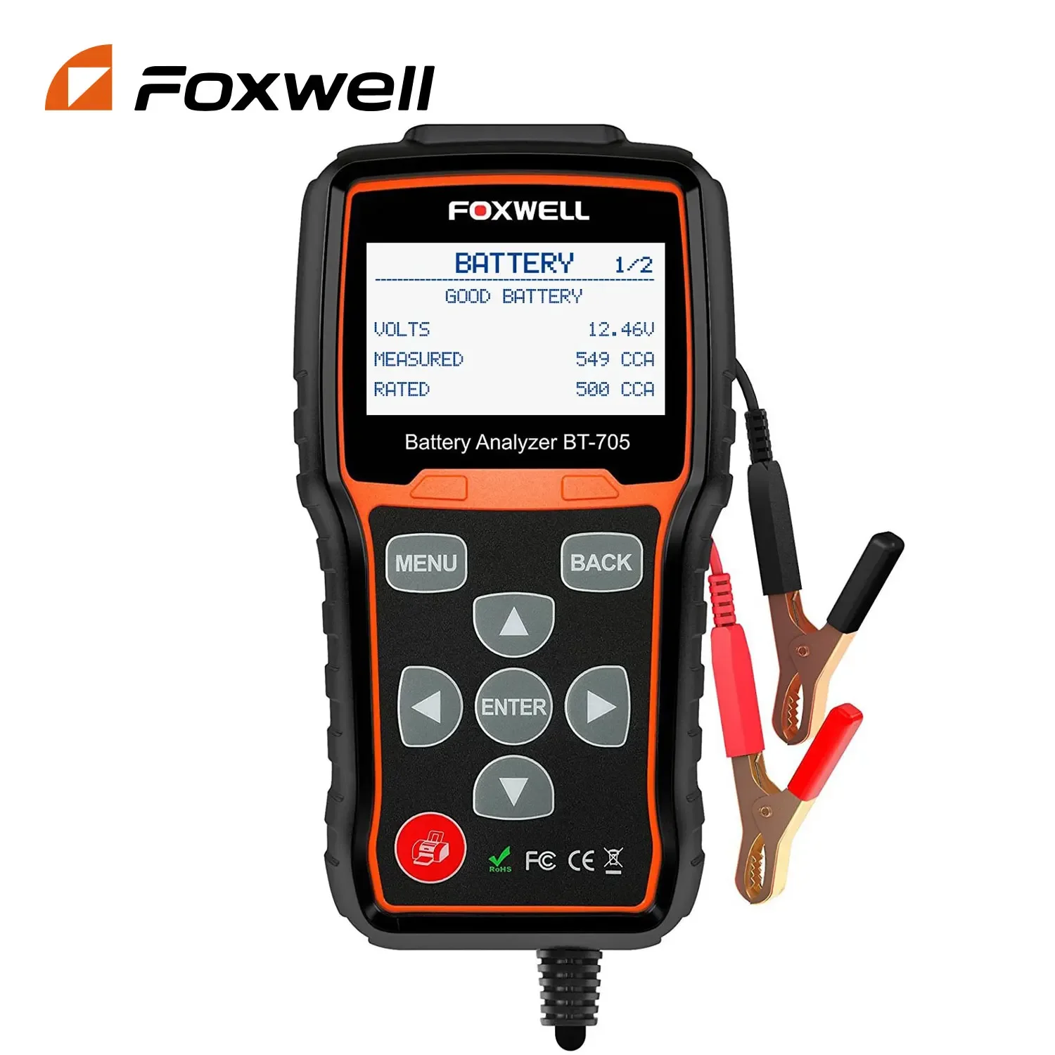 

FOXWELL BT705 Professional Battery Tester 12v 24v Heavy Duty Truck Cranking Charging System Test 100-2000CCA Battery Load Tester