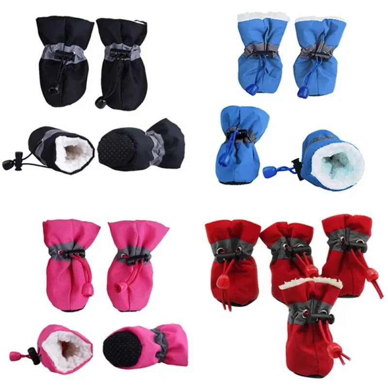 4pcs Winter Antiskid Puppy Shoes Pet Protection Soft-soled Pet Dog Shoes Prewalkers Soft Supplies Pet Paw Care
