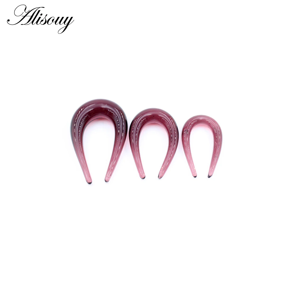 Alisouy 2PCS U-shaped Glass Ear Clip Weight Plugs Stretcher Expander Tunnels Tapers Guages 6-10mm Earrings Body Piercing Jewelry