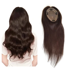 Ready Stock 100% Double Drawn Hair Mono Base 4 Clips Natural Real Remy Human Hair Lace Topper