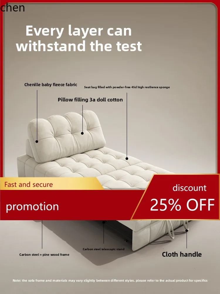 HT Fabric Sofa Bed Foldable Living Room Multifunctional Seating and Sleeping Dual-use Extendable Sofa Bed