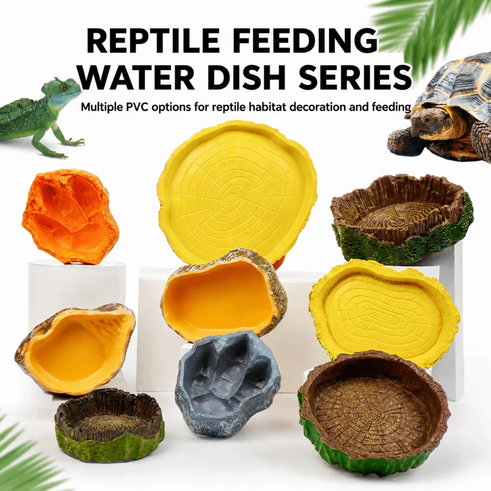 Multi-functional Reptile Feeding Bowl Tree Stump Shape Faux Stone Reptile Bathtub Easy Clean Multicolor Micro Landscaping Basin