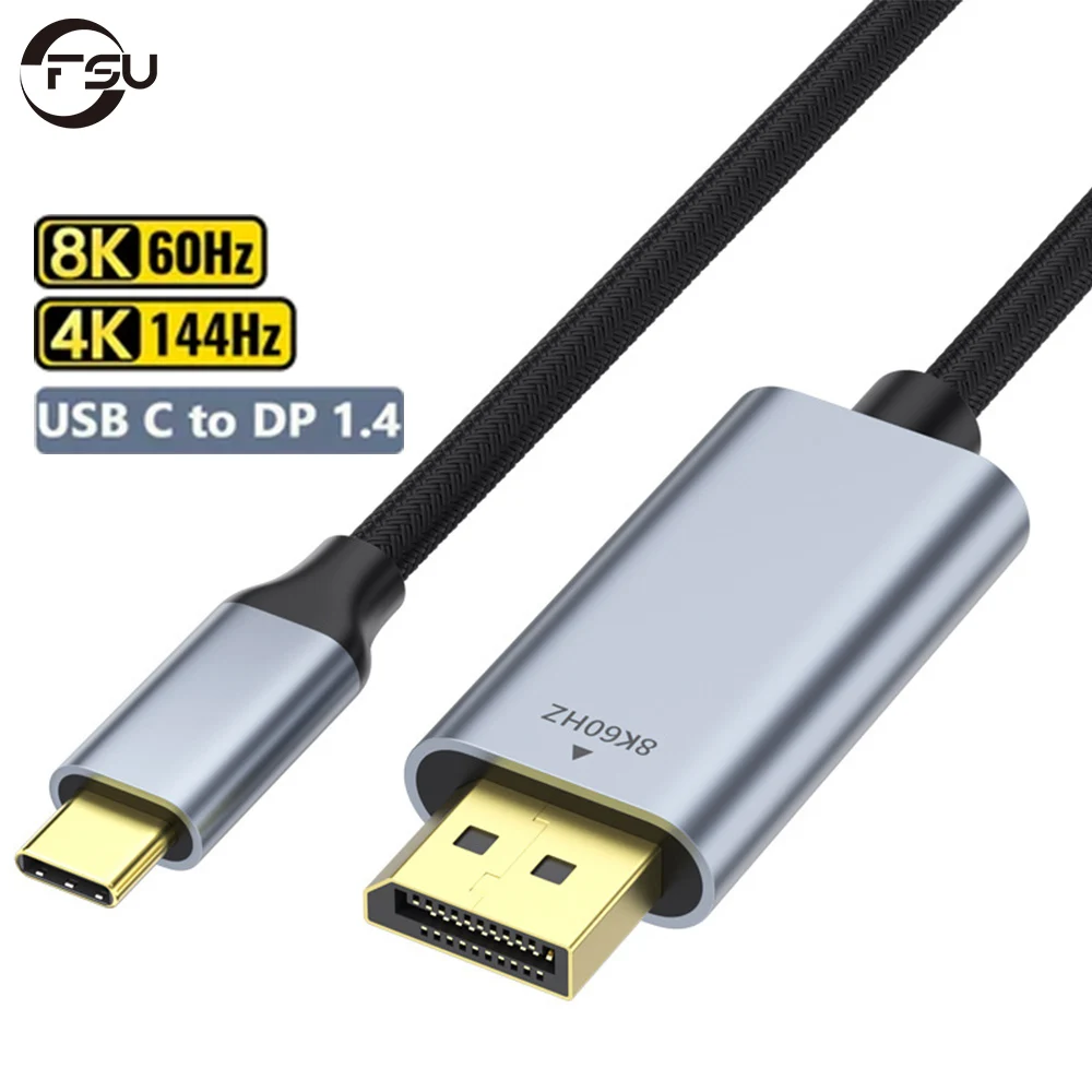 FSU USB C to DisplayPort Cable 8K 60Hz 4K 144Hz, 2K 165Hz Type-C to DP Thunderbolt 3/4 with MacBook Pro/Air, iPhone 15/16