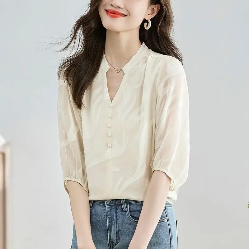 

Black Short-sleeved Summer Shirt New Fashionable and Fashionable Loose Belly Cover Top