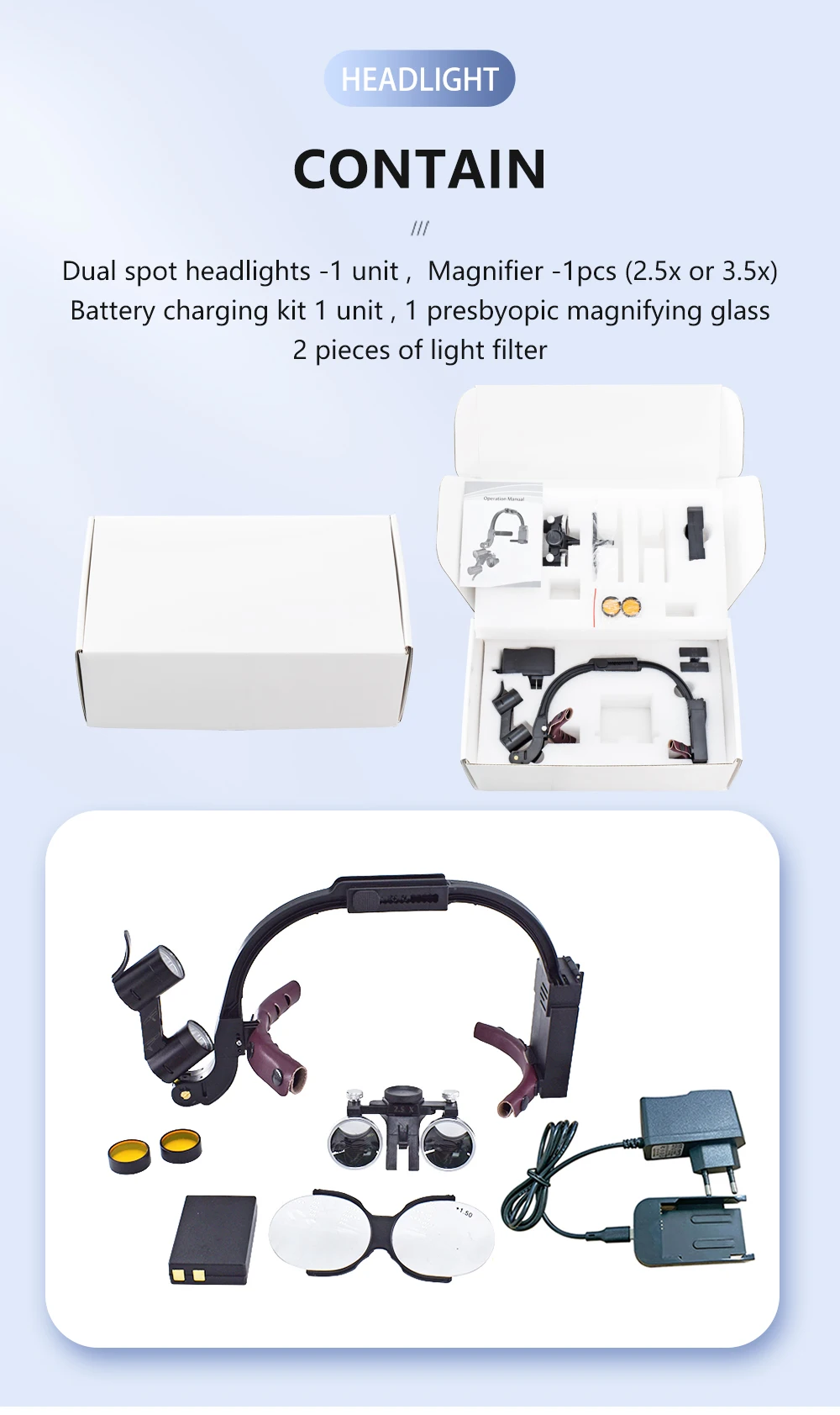 Dental LED Scheinwerfer Fernglas Lupen 2,5 X/3,5 X Stirnband Einstellbar 5W Zahnarzt Chirurgische Scheinwerfer Zahnmedizin Fernglas Lupe – Detail 8