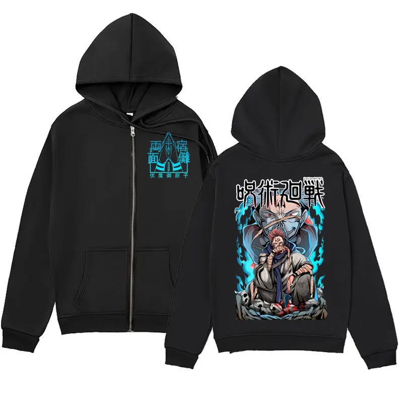 

Anime Jujutsu Kaisen Double Sided Graphic Zipper Hoodie Fashion Cartoon Zip Up Pullovers Men Women Casual Oversized Sweatshirts