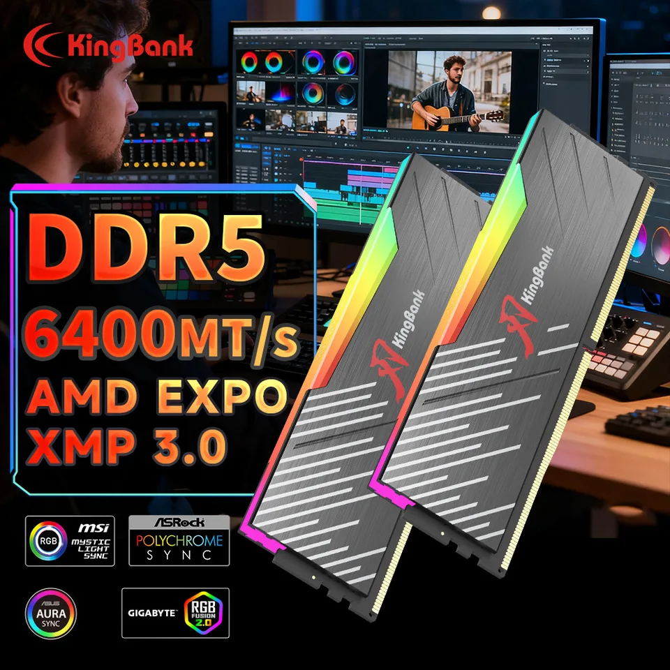 KingBank DDR5 16GBx2 6400MHz RGB RAM Black
