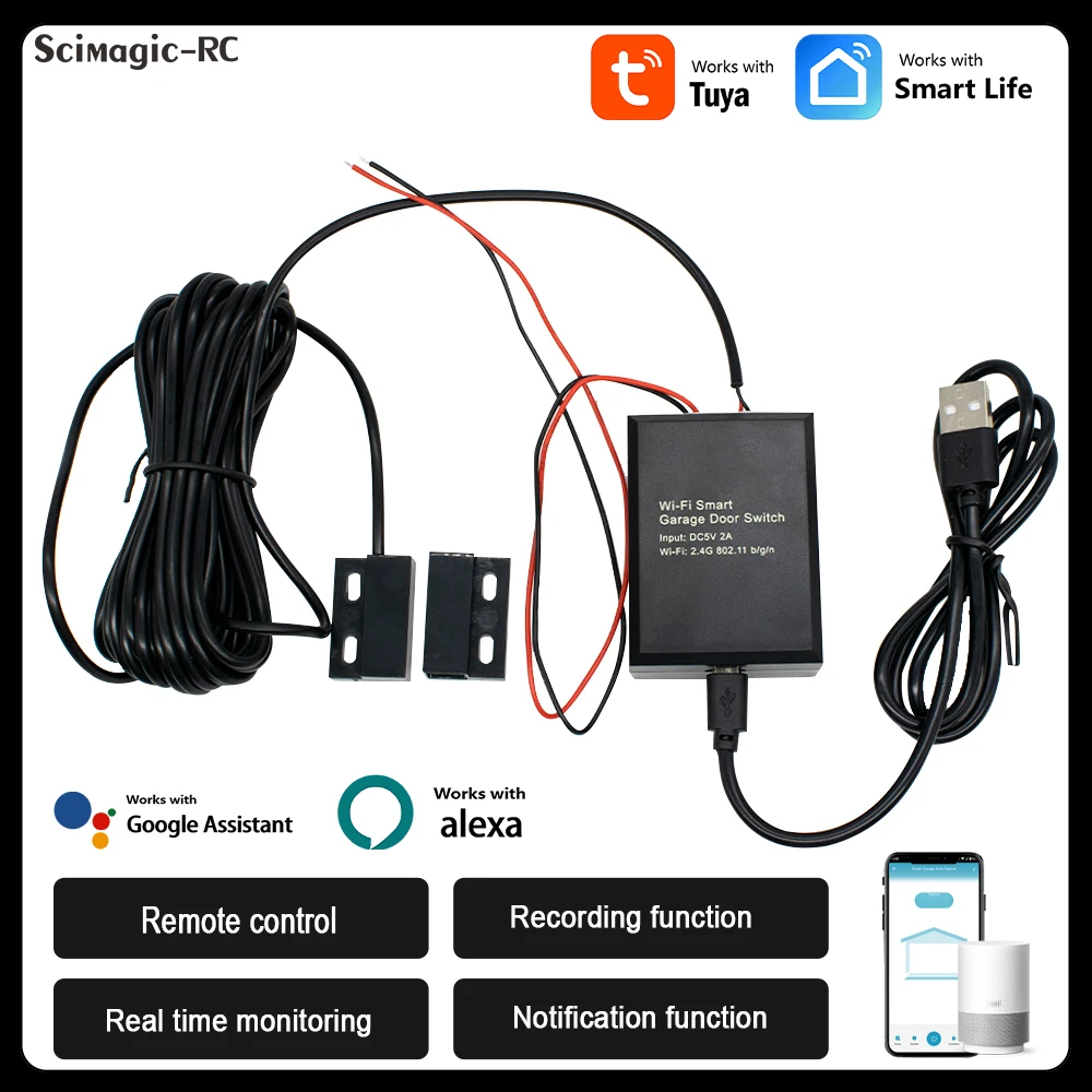 1/2/3PCS 5V DC Smart Garagentor WiFi Modul mit Sensor Tuya Alexa Sprachsteuerung für automatische Flügeltore (kein Hub erforderlich)