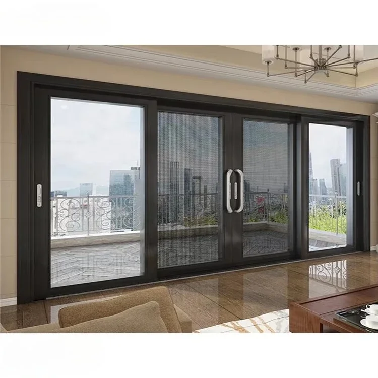 

Modern home office waterproof aluminum doors and windows commercial exterior black aluminum double glazing sliding door