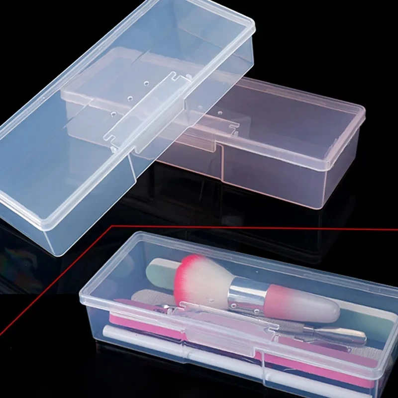 Nail Art Storage Box Nail Accessories Organizer Clear Pink Plastic Container Nail Rhinestone Brush Pen Buffer Grinding Files Box