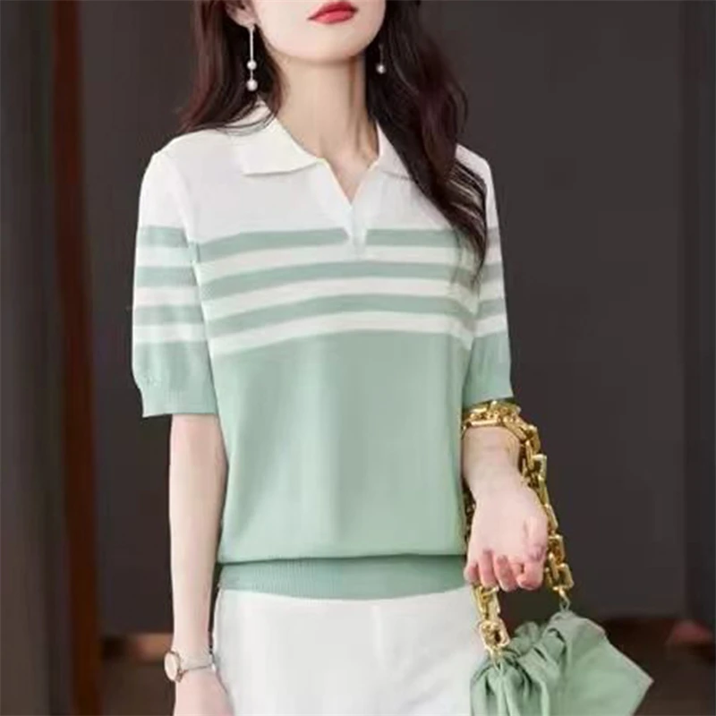 Women's POLO collar T-shirt summer new 100% cotton knitted short sleeved casual… - Image 2