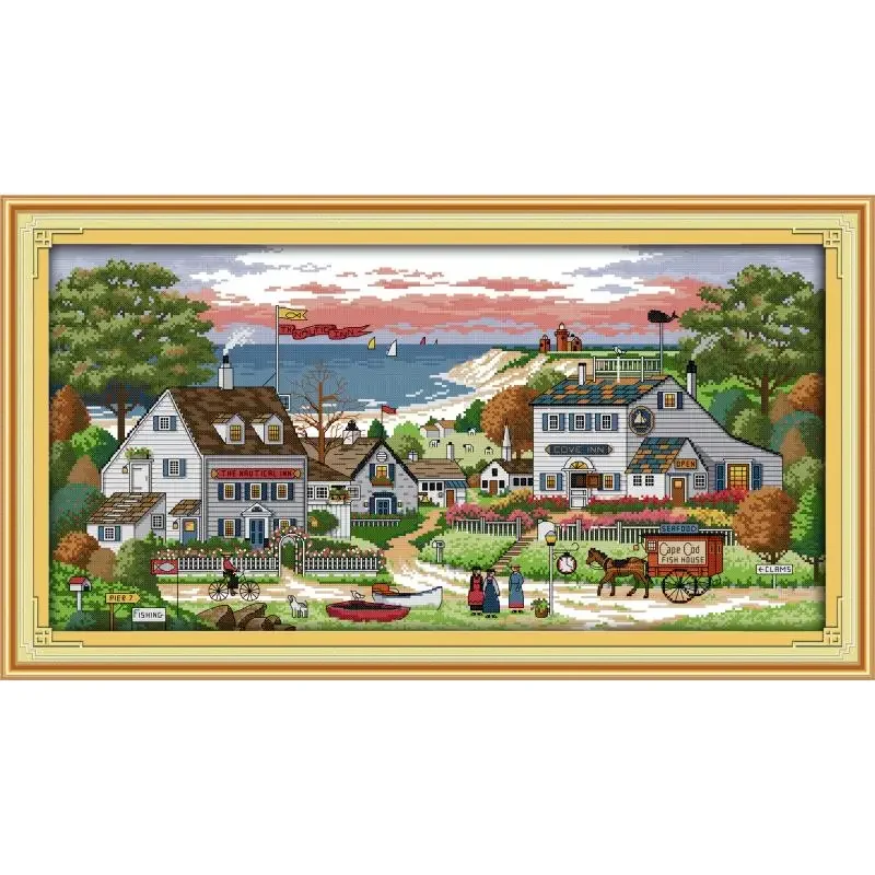 Comfortable bay beach villa pattern count cross stitch 11CT 14CT cross stitch set scenery cross stitch set embroidery needlework