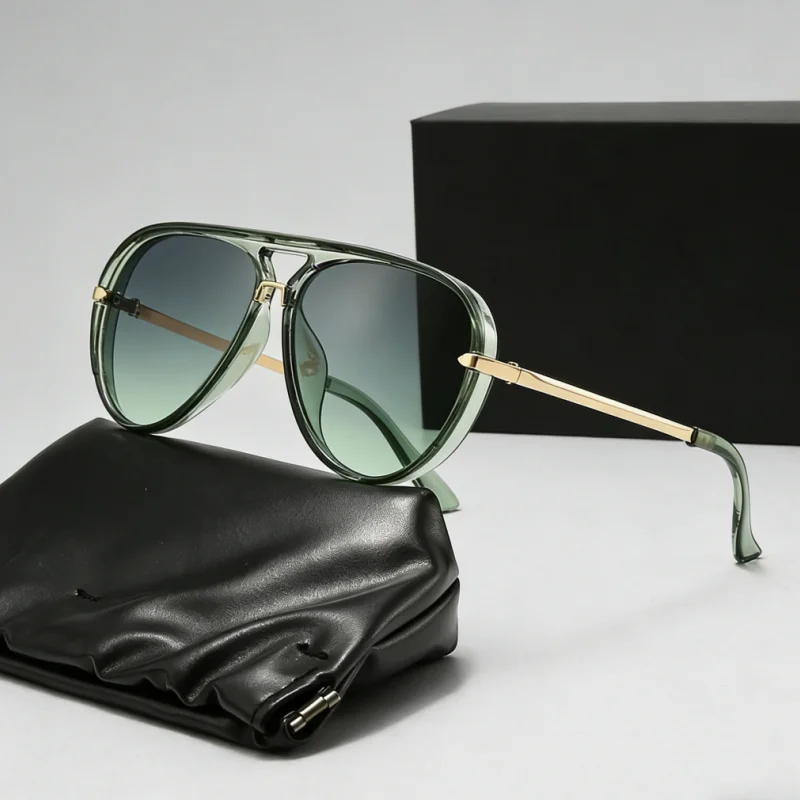 

Fashion Double-Bridge Sunglasses Pilot-Style Versatile Trendy UV Protection Eyewear Retro Oversized Frames Men's Frog-Eye Glasse