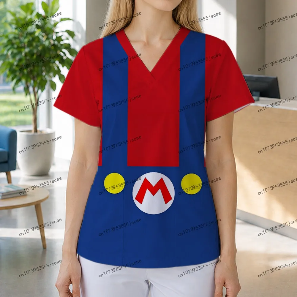 

2026 New Top Women V Neck Y2k Clothes Mario Nurse Uniform Women T-shirt Cartoon S-5XL 3D Print Women's Tops Funny T Shirts Anime
