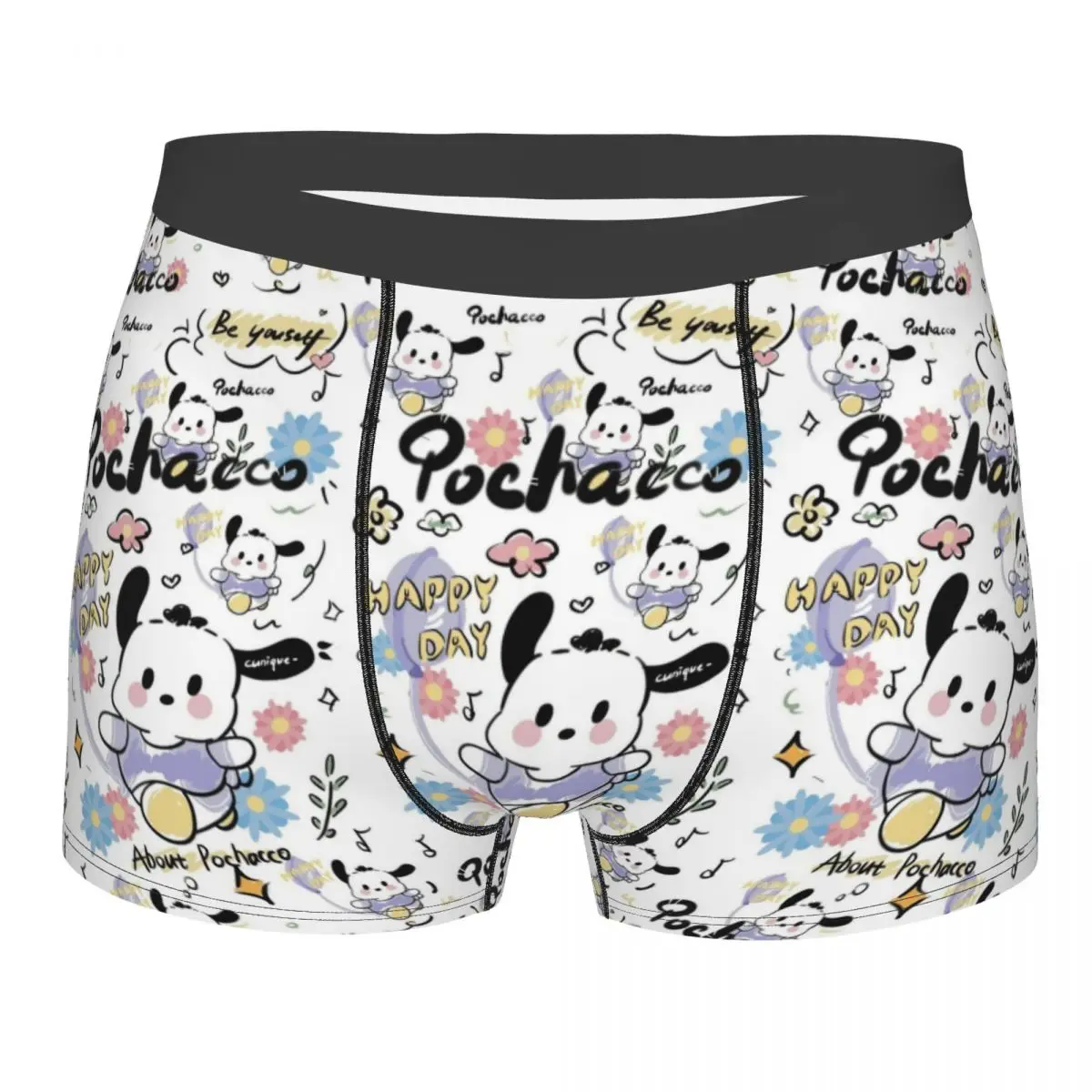 

Custom Pochacco Happy Day Underwear Men Stretch Boxer Briefs Shorts Panties Soft Underpants For Homme