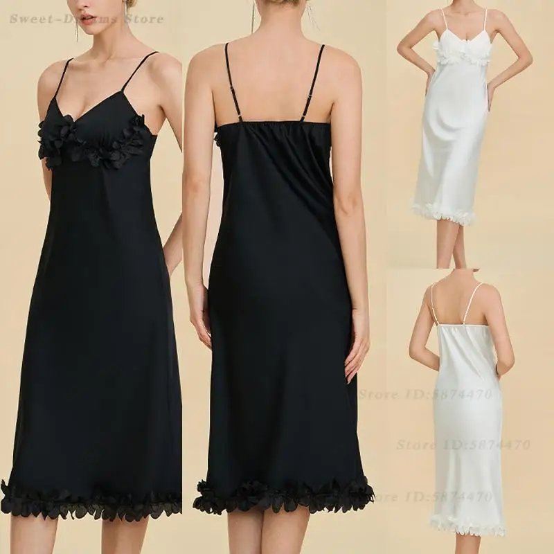 

Роскошная ночная сорочка с бретельками и декором в виде лепестков, интимное сексуальное женское белье, пеньюар, домашняя одежда для отдыха