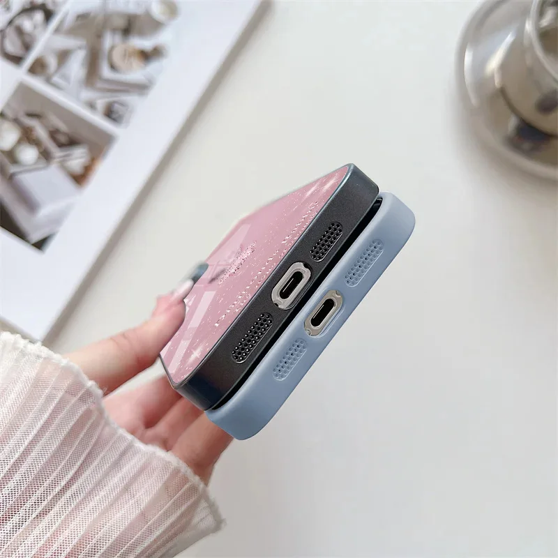 Blue Feather Tempered Glass Case For iPhone 14 Pro Max Case iPhone 13 15 12 11 X XS XR 7 8 SE Fundas Shockproof Protective Cover