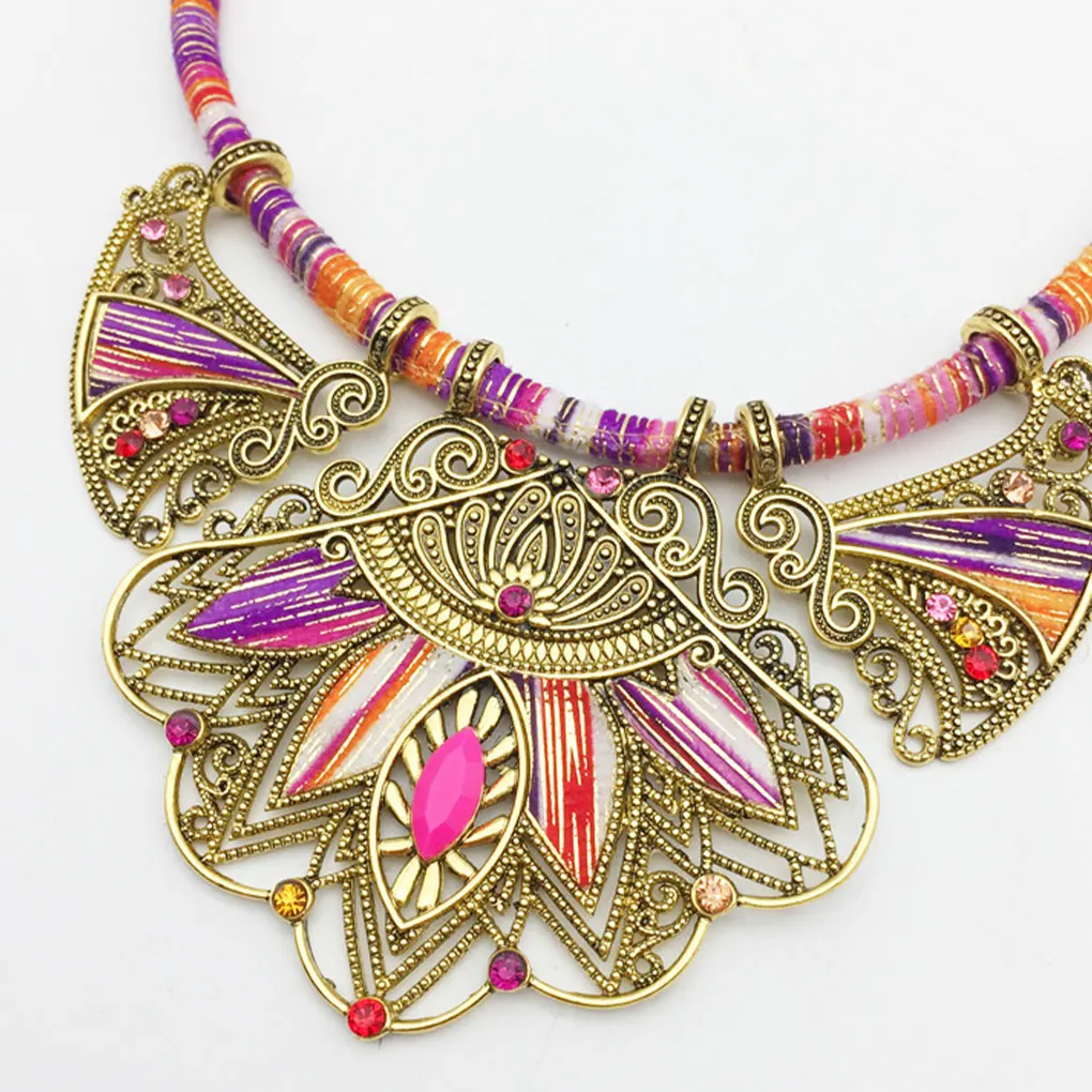 3 Pieces/Set Women Necklace Stylish Decorative Colorful Bohemian Rhinestone Ethnic Girls Banquet Photography Earring