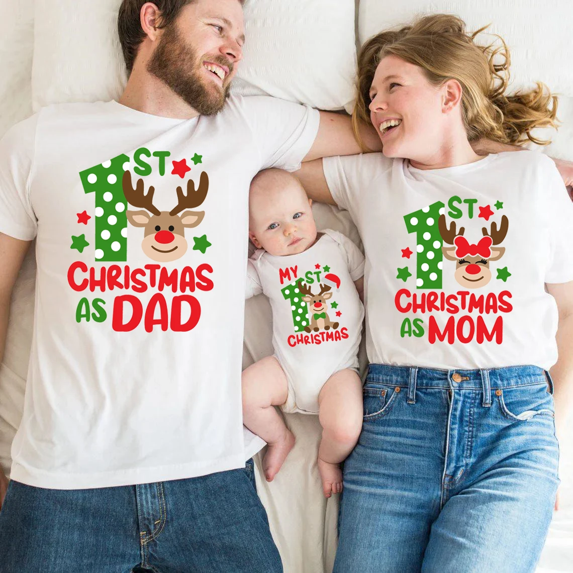 My First Christmas As Dad/mom Print Family Matching Clothes Mother Father T-shirt Baby Romper Xmas Party Family Outfit T Shirts