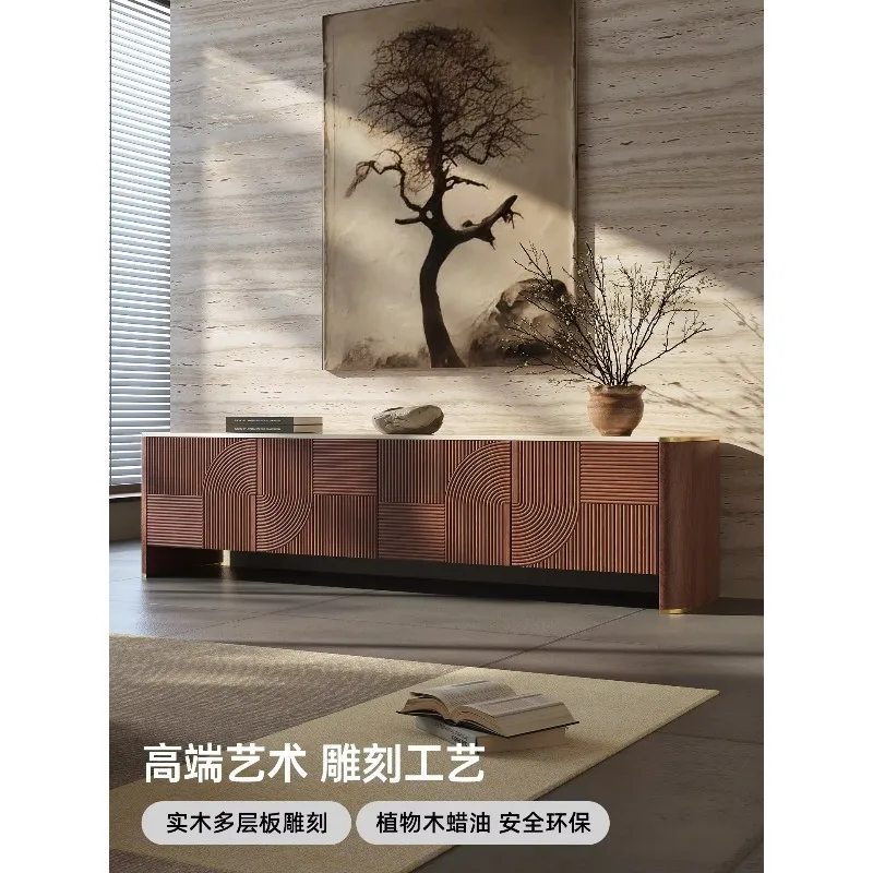 Medieval Style Carving Living Room New Light Luxury Home High-end Solid Wood TV CabinetX14