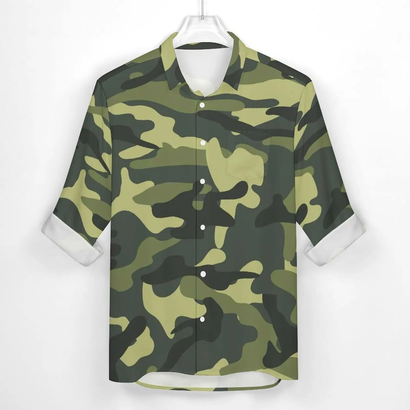 Green Camo Army Y2K Casual Shirt Men Classic Camouflage Shirt Spring Vintage Blouses Long Sleeve Graphic Oversize Tops