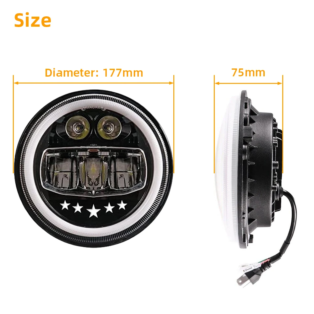 Round 7'' inch LED Headlight For Jeep Wrangler JK JKU TJ LJ 1997-2018 H6024 Sealed Beam Bulb LED Headlamp with Turn Signal & DRL