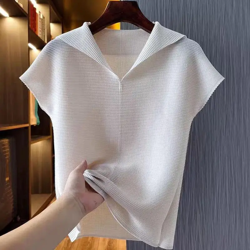 Afslankend effect Dames T-shirt Casual Sle ort Sve Gevouwen textuur Zomer Nieuwe collectie Faionable Slim Fit Top