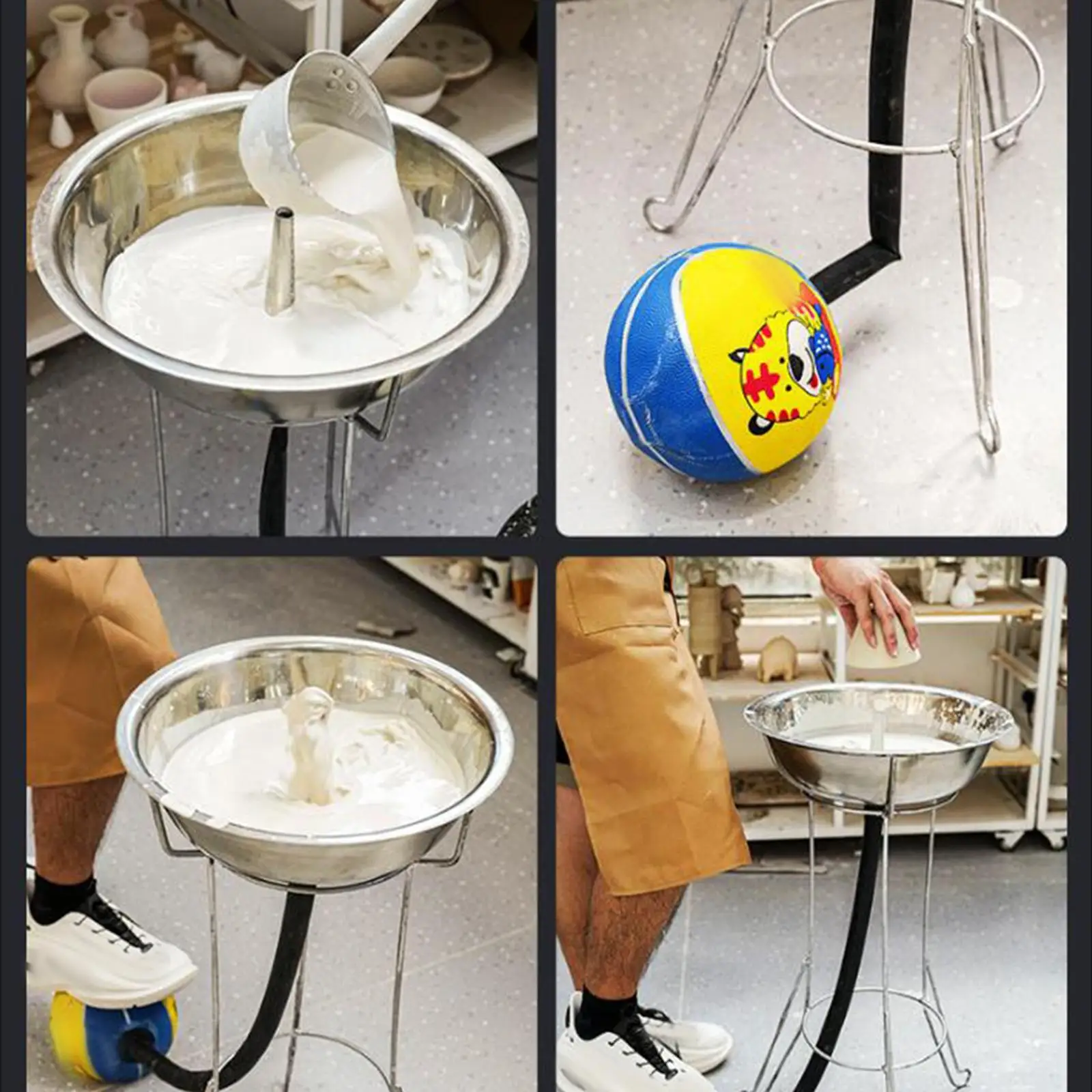 Ergonomic Glaze Rack for Small Pottery Artworks with Reflux Basin Stainless Steel Glazing Tool
