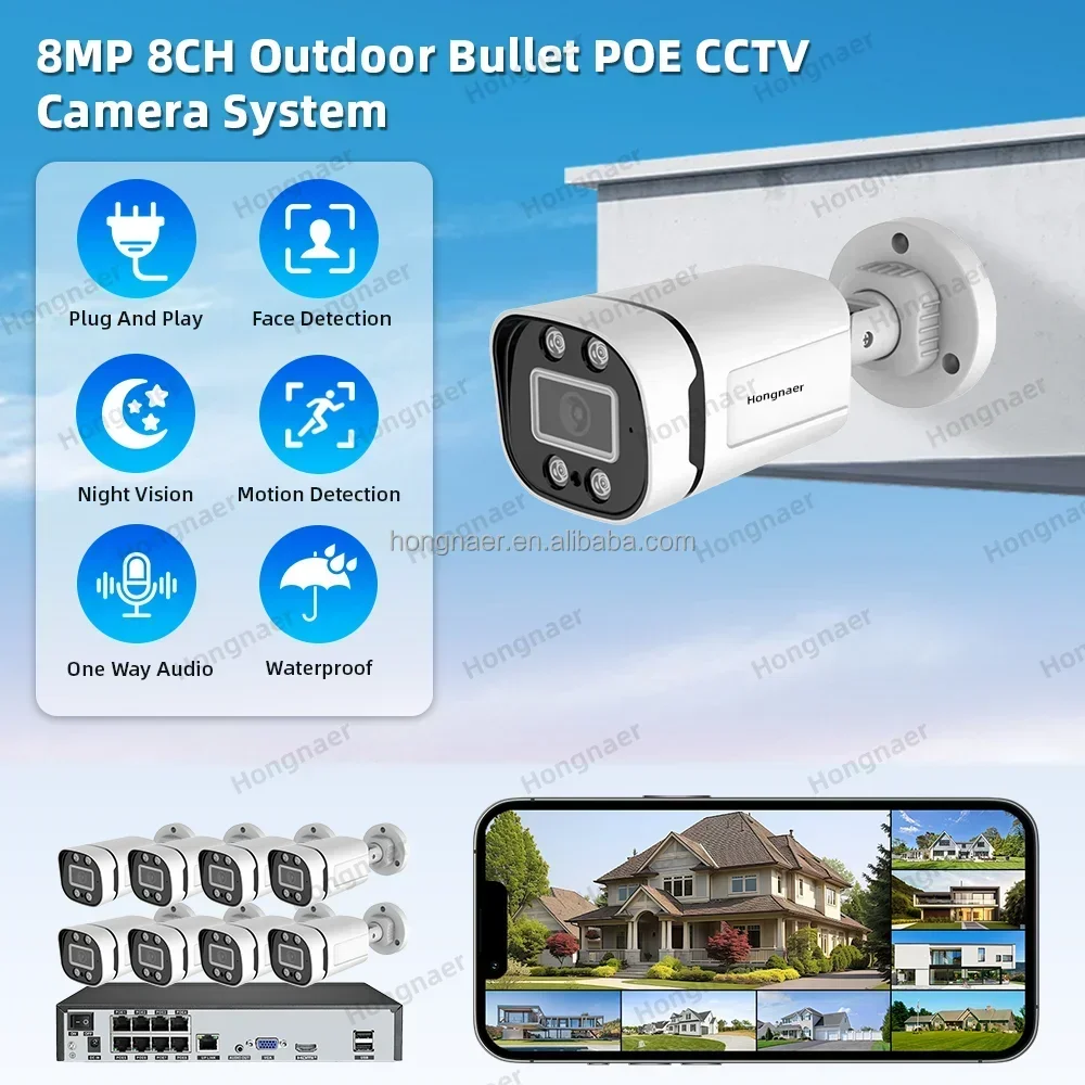 

Hongnaer 8MP 8 Channel Video IP NVR POE Home Security CCTV Camera Set Kit Surveil System 4K Wireless Indoor Outdoor CCTV System