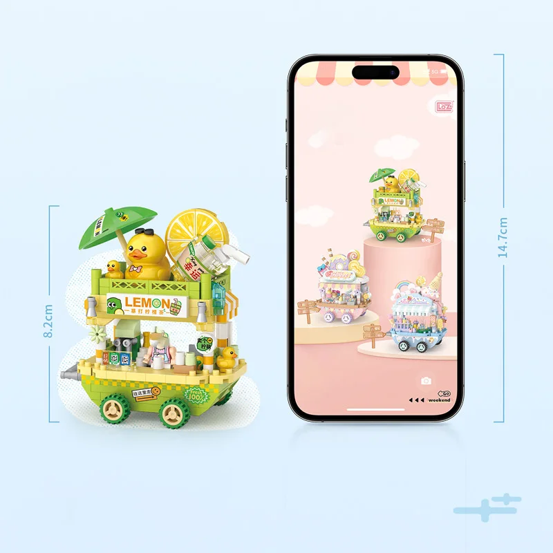 LOZ Street série chariots de vente de desserts, chariots de vente de thé au citron, assemblage de modèles, accessoires, chariots, assemblage parent-enfant t