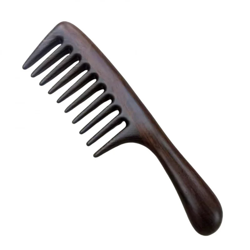 Various styles of wooden combs made of ash ebony, with thickened round handles, coarse and fine teeth, suitable for home use